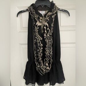 Neiman Marcus Black and Cream Vintage Ruffle Top